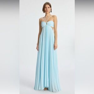 ISO BLUE ALC MOIRA PLEATED HALTER MAXI DRESS